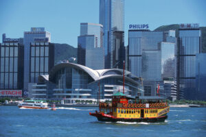 Harbour view of Hong Kong Convention Centre. Plenty of glass windows to take in the cityscape.
